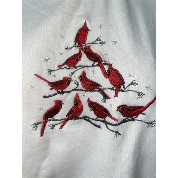 Vintage 90s M&C Sportwear OffWhite Christmas Cardinal Sweatshirt Women’s X-Large - Picture 2 of 9